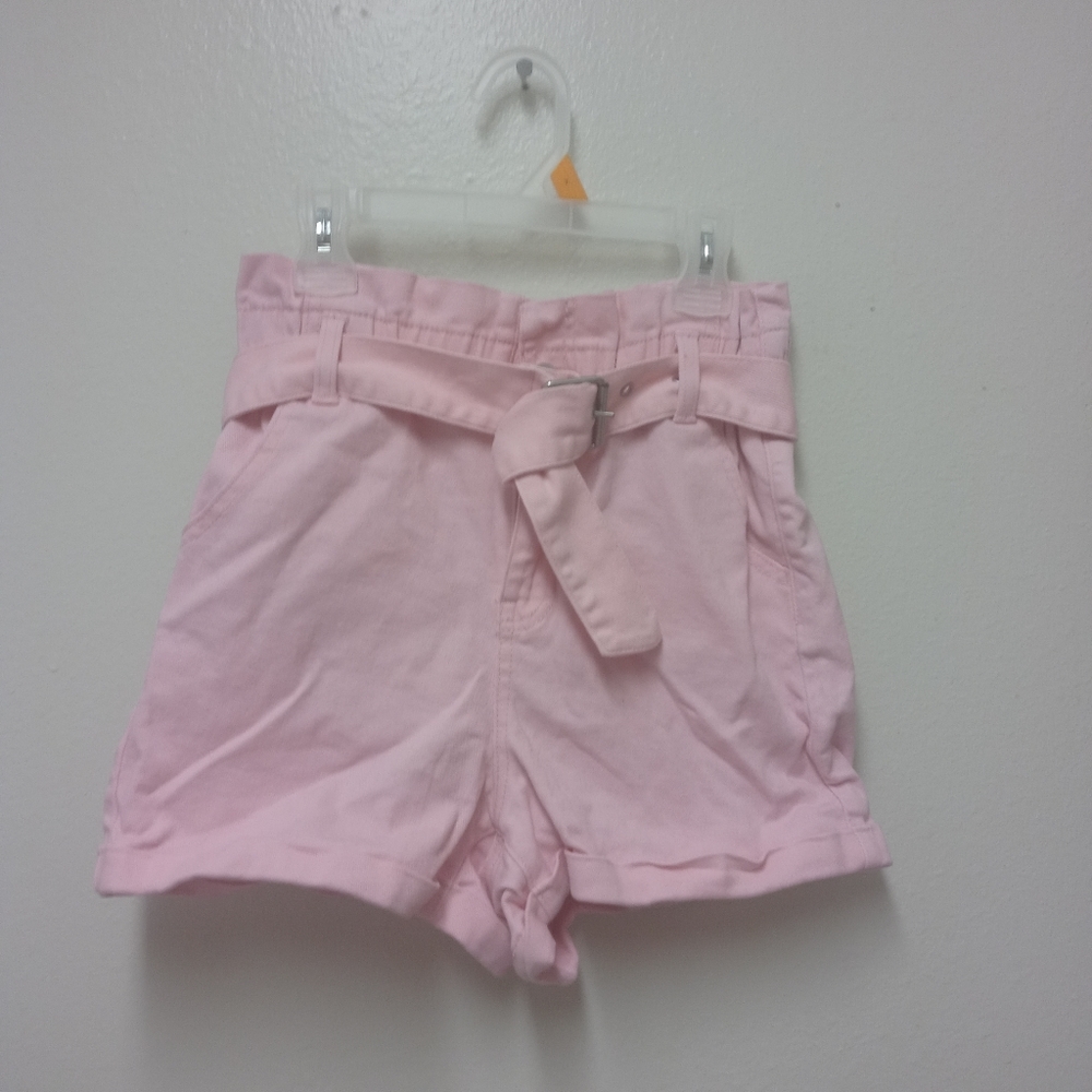 Baby pink paper bag shorts